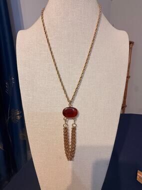 Vintage Sarah Coventry Red Cabochon Tassel Necklace 24”